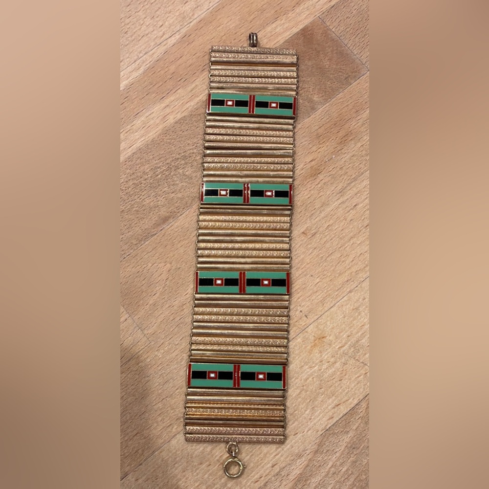 VINTAGE ART DECO 1920’s/ 1930s Brass and Enamel bracelet/cuff